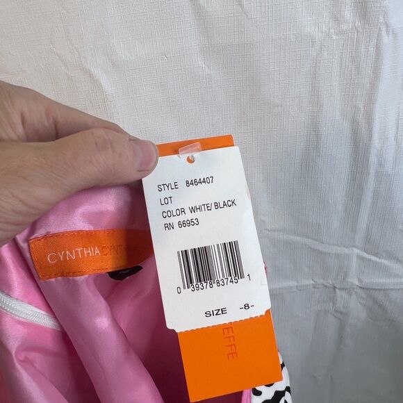 Cynthia Steffe Zebra Print Skirt NWT Pink Trim Pencil Black & White Cotton Sz 8 - Picture 6 of 9